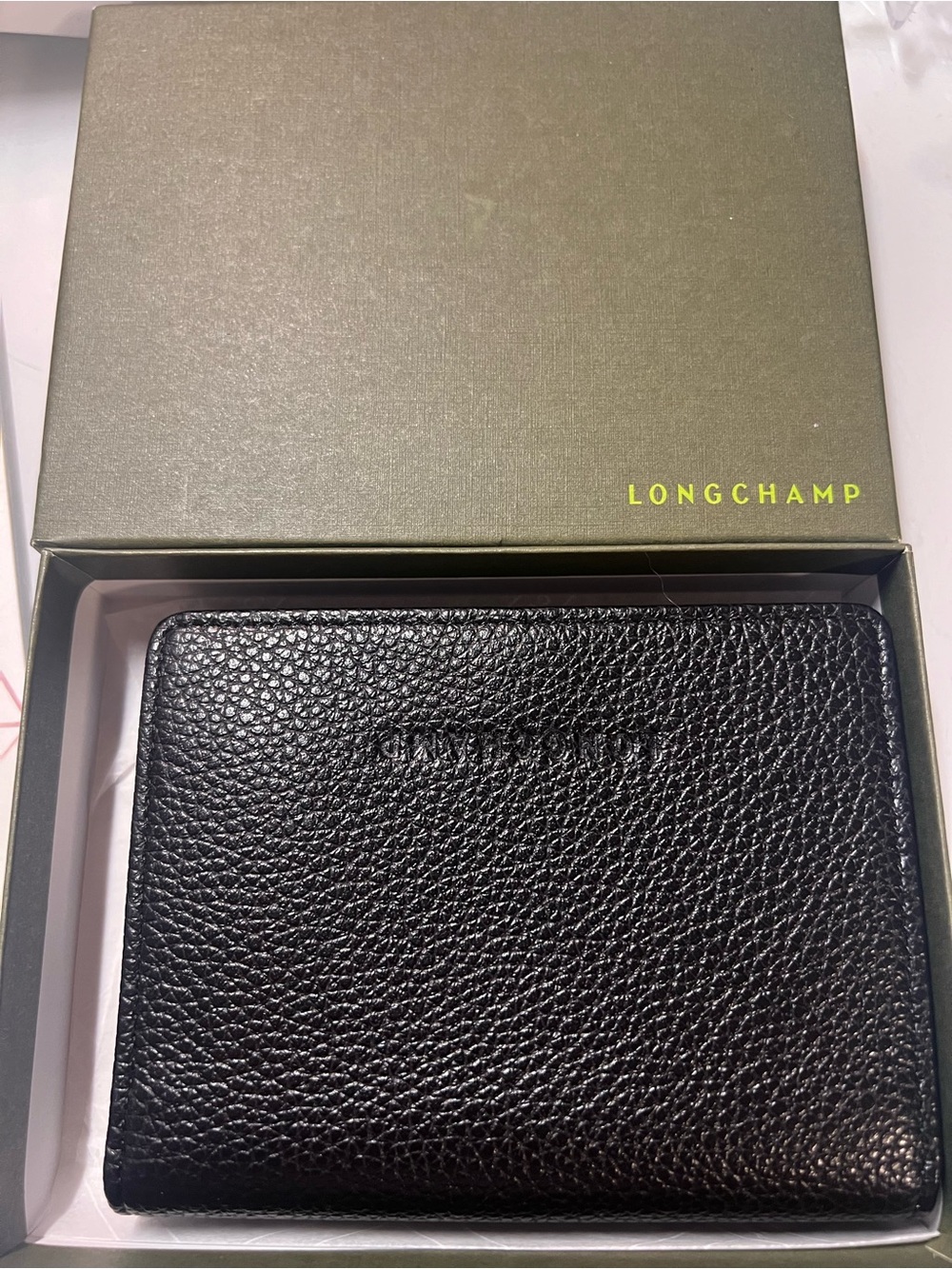 Longchamp Black Leather Trifold Wallet